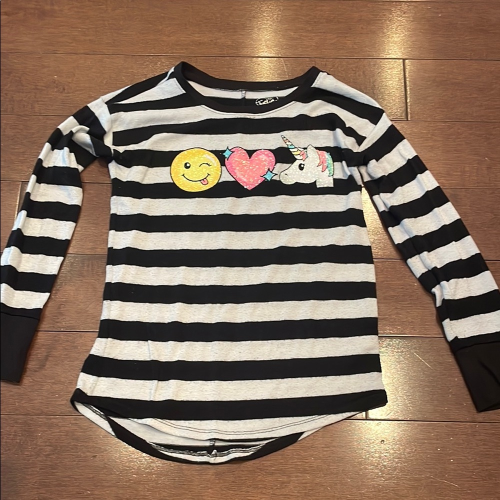Justice Black and White Long Sleeve Tee with Emoji Design